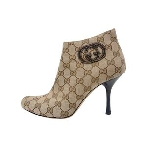 Gucci GG Monogram Ankle Boots Brown Canvas Heeled Booties 7 Y2K‎